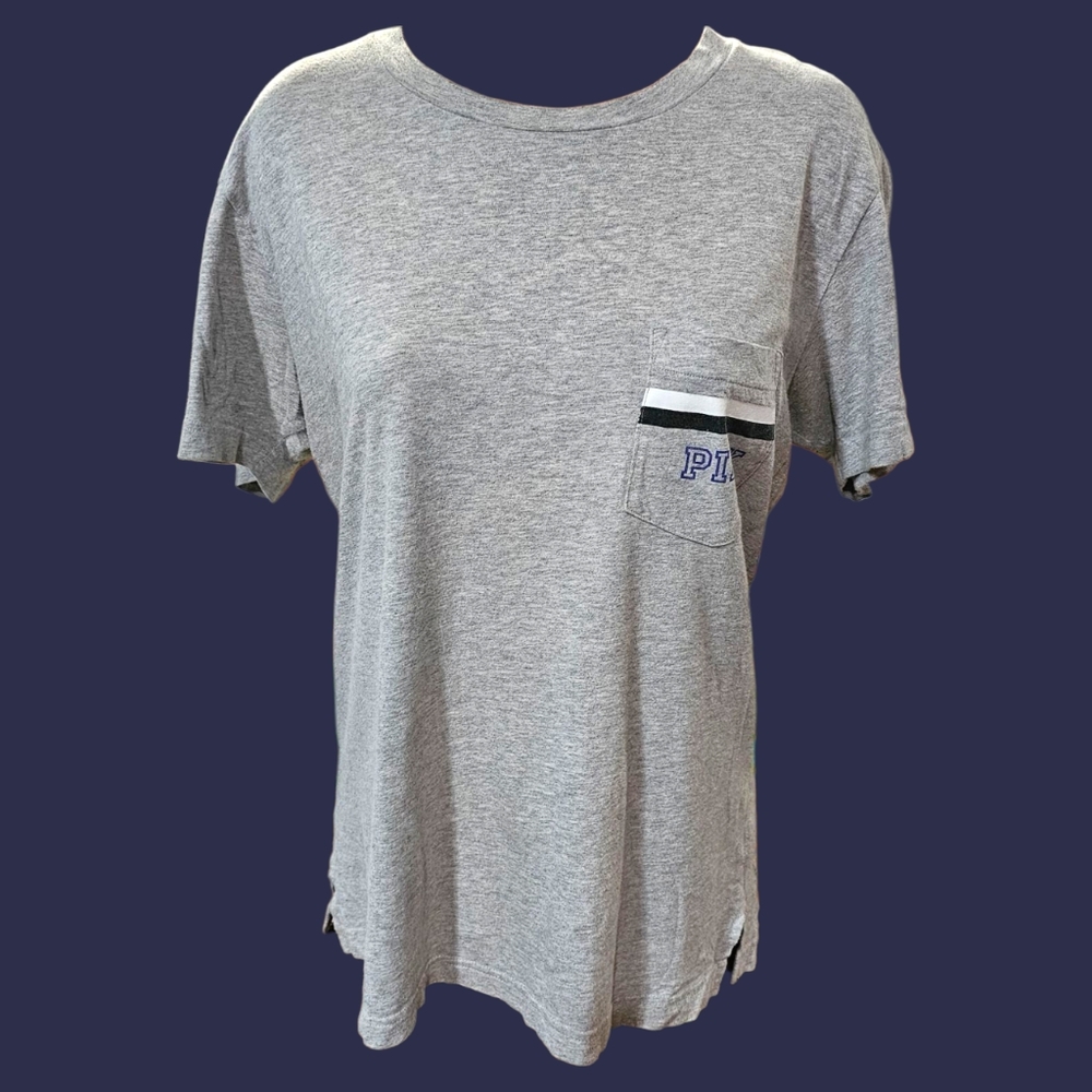 PINK Victorias Secret Gray OVERSIZED T-Shirt with Pocket Detail SIZE Small